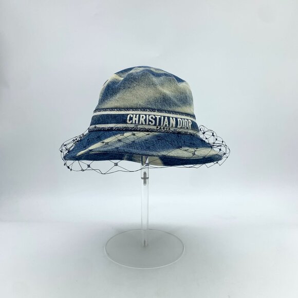Christian Dior Tie-Dyed Cotton Fishermans Hat W/Mesh Detail Blue Logo Embroidery - Picture 8 of 9